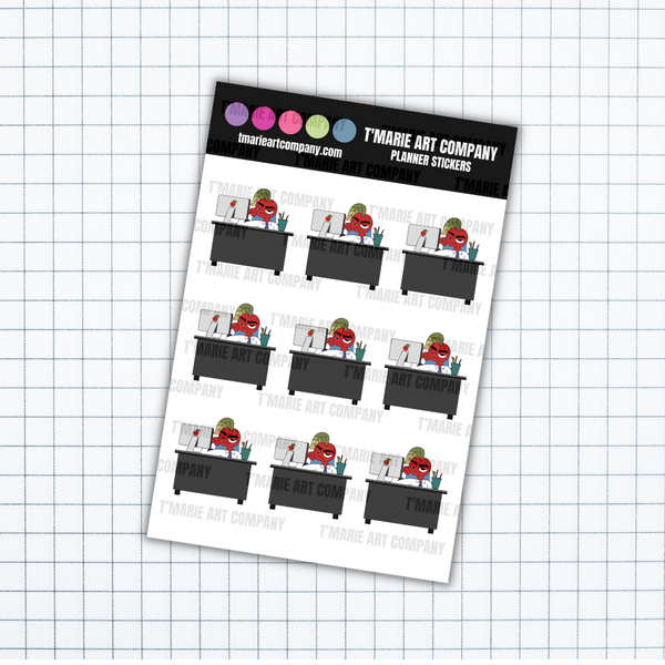 ANGRY CHERRYKINS - WORKING AT THE DESK- PLANNER STICKERS