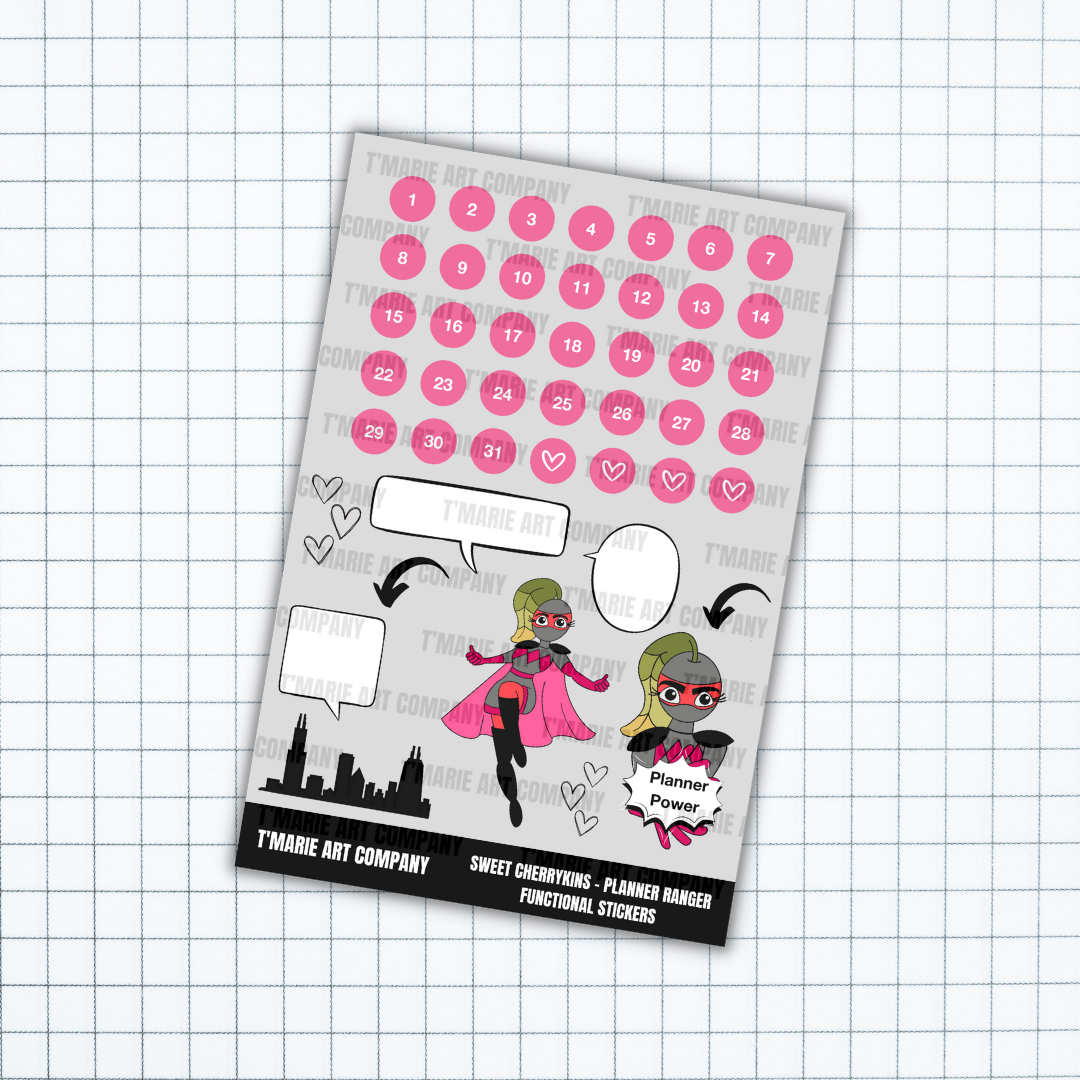 SWEET CHERRYKINS DATES STICKER SHEET - PINK