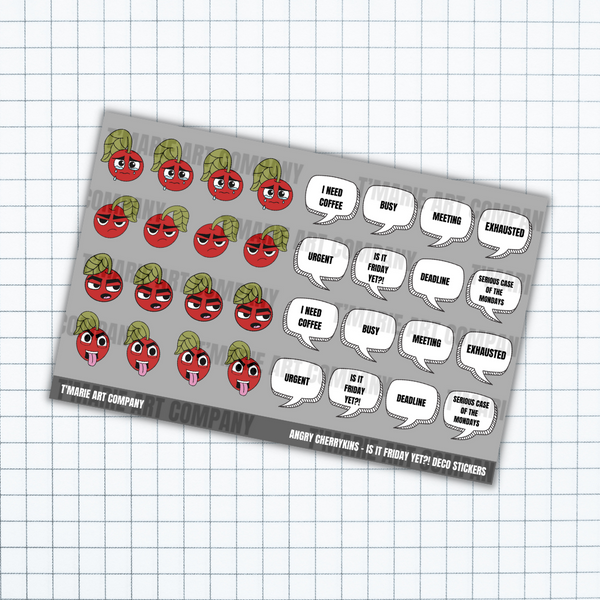 Angry Cherrykins - Work Related Planner Sticker Sheet - Work Emotions