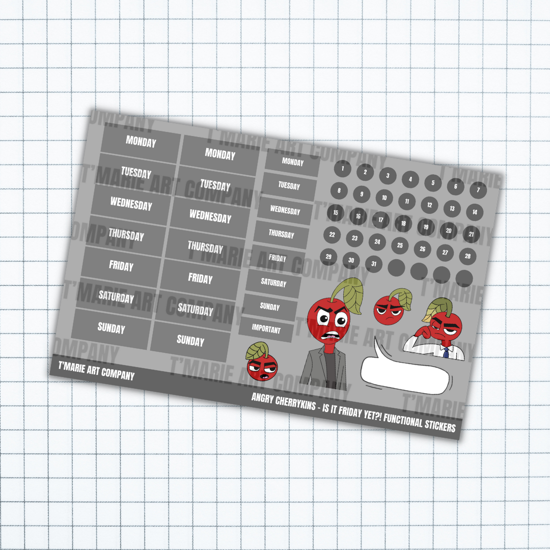 Angry Cherrykins - Work Related Planner Sticker Sheet - Monthly Stickers