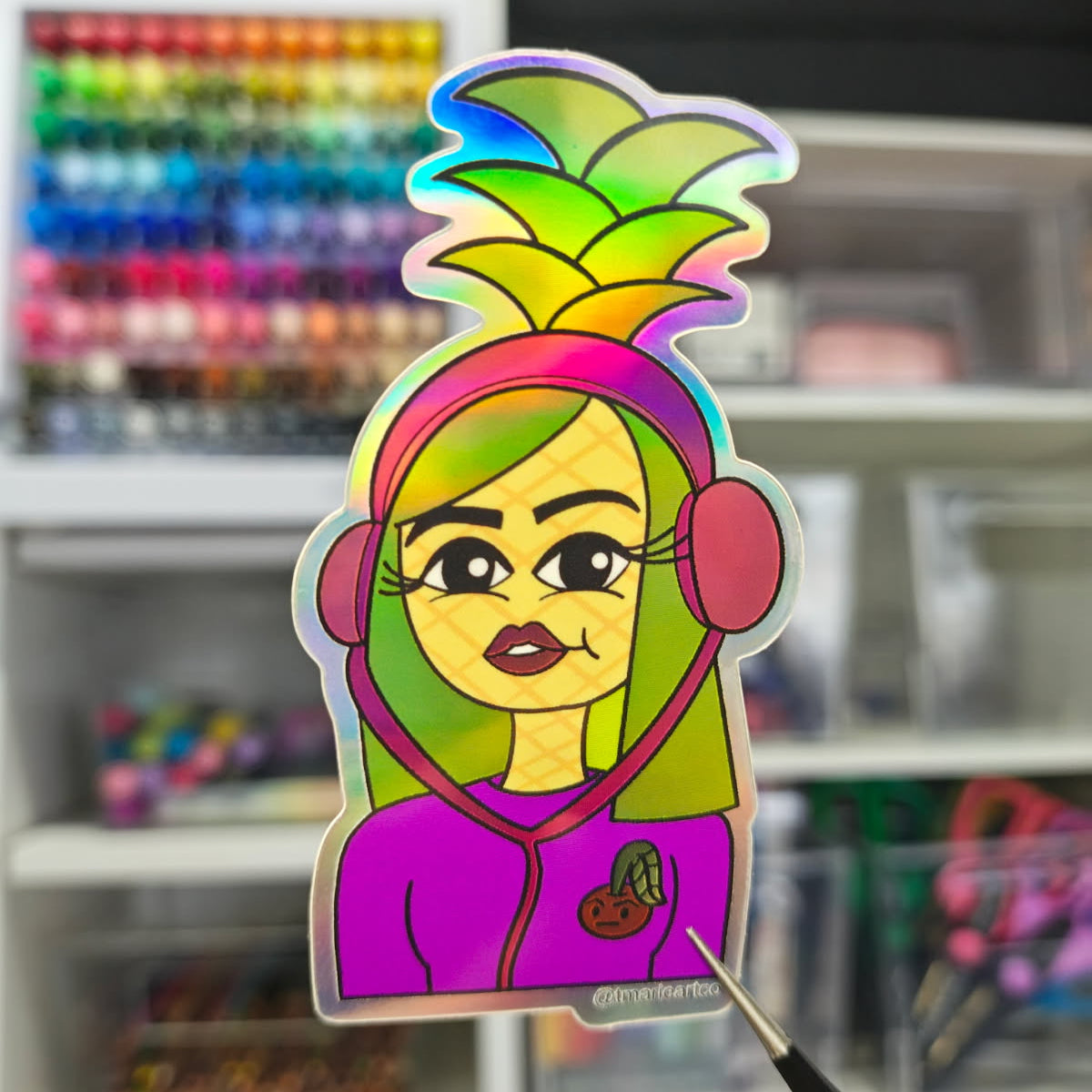 Groovy Pineapple - Wired Headphones - Holographic Vinyl Sticker