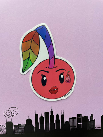Sweet Cherrykins - Holographic Vinyl Sticker - Rainbow